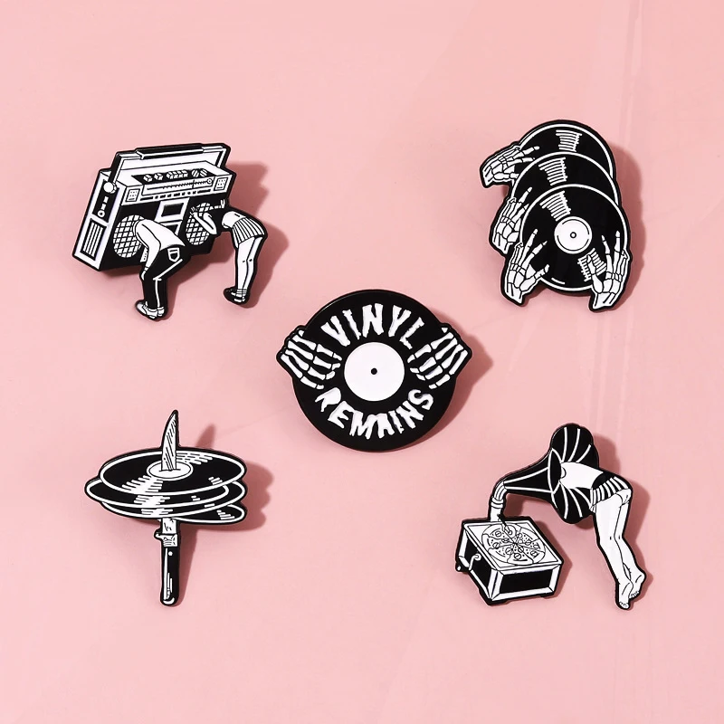 Rainbow Cool Disc Skeleton Hope World Good Vibe 90's Music Life Badge Punk Lapel Pins Jewelry Classic Music Enamel Pin CD Rock