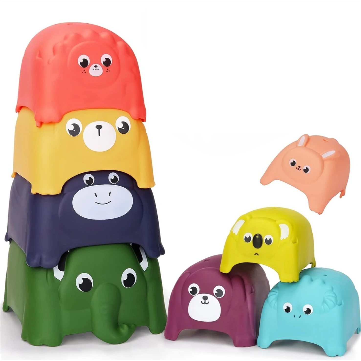 8pcs Multicoloured Stacking Toys with Various Animal Patterns and Different Sizes, Child-friendly, Animal Picture