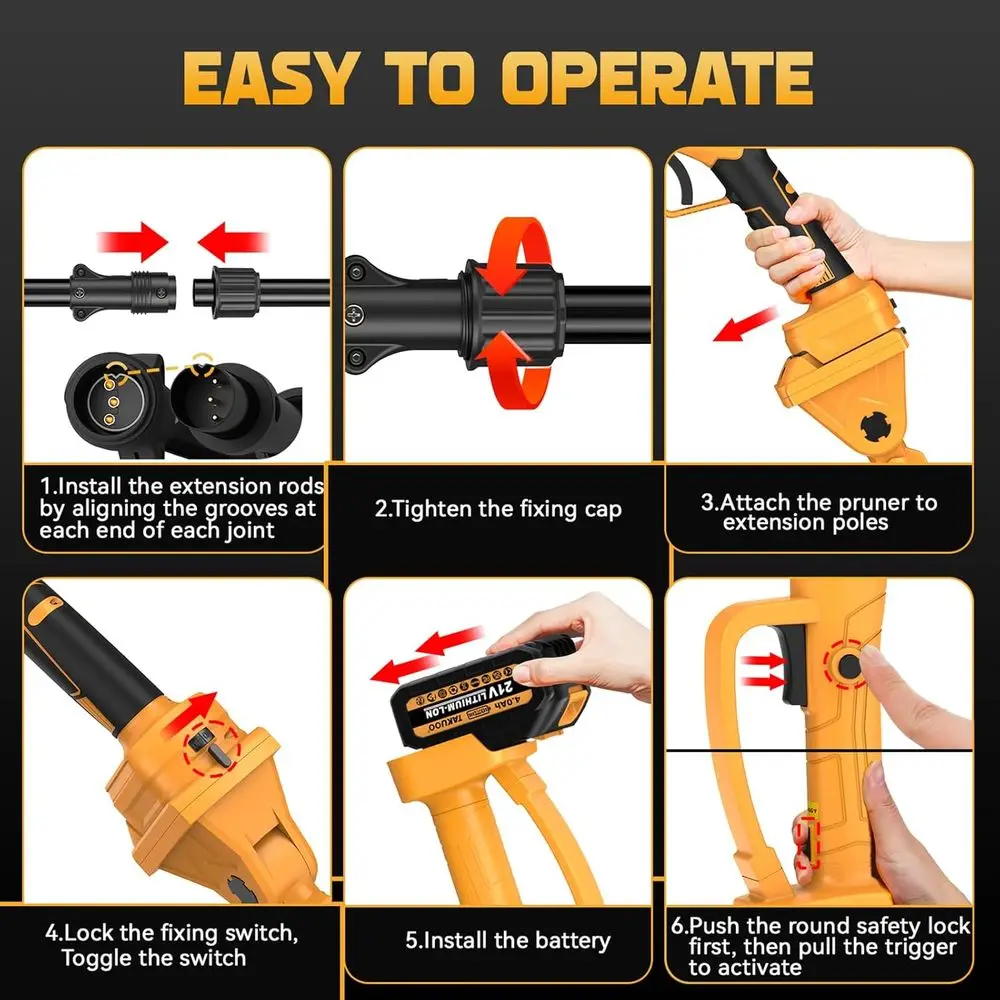 2-in-1 Pole Pruning Shears Cordless, 1.6" Cutting Diameter Electric Pruning Shears with Extension Pole, 21V 2×4.0Ah Battery Powe