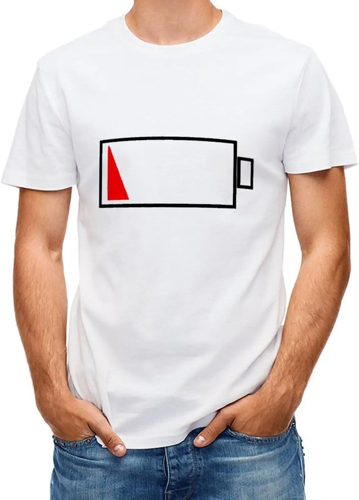 Low Battery T Shirts for Men Funny Letter Printed T-shirt High Quality 100%Cotton Short Sleeve