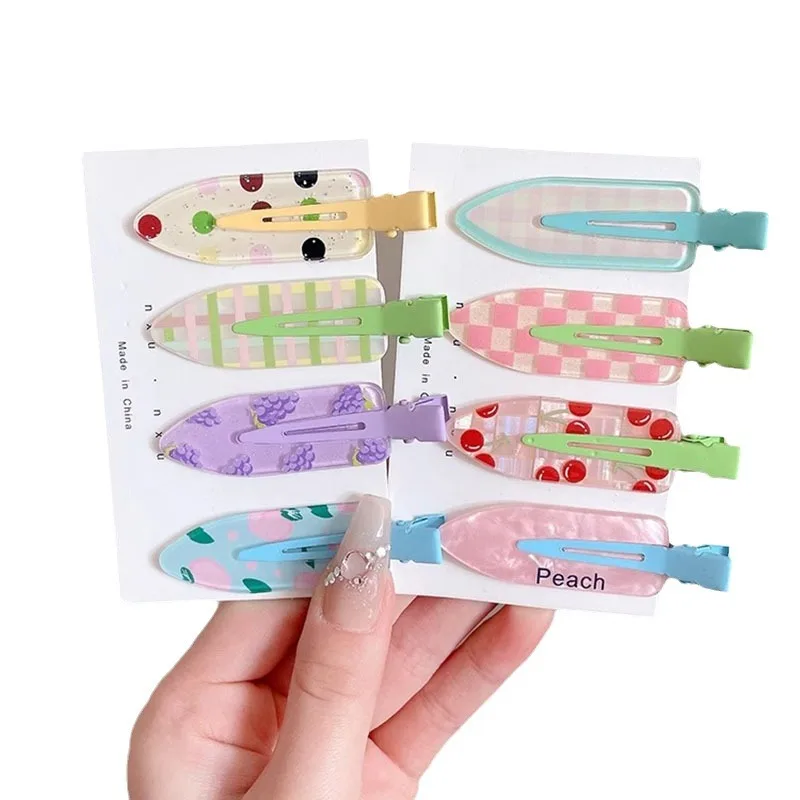 4/6/8/10pcs Candy Color Fruit Hair Bang Clip Summer Hairpin No Crease Acrylic Barrette Hair Side Clamp For Girl Hair Accessories