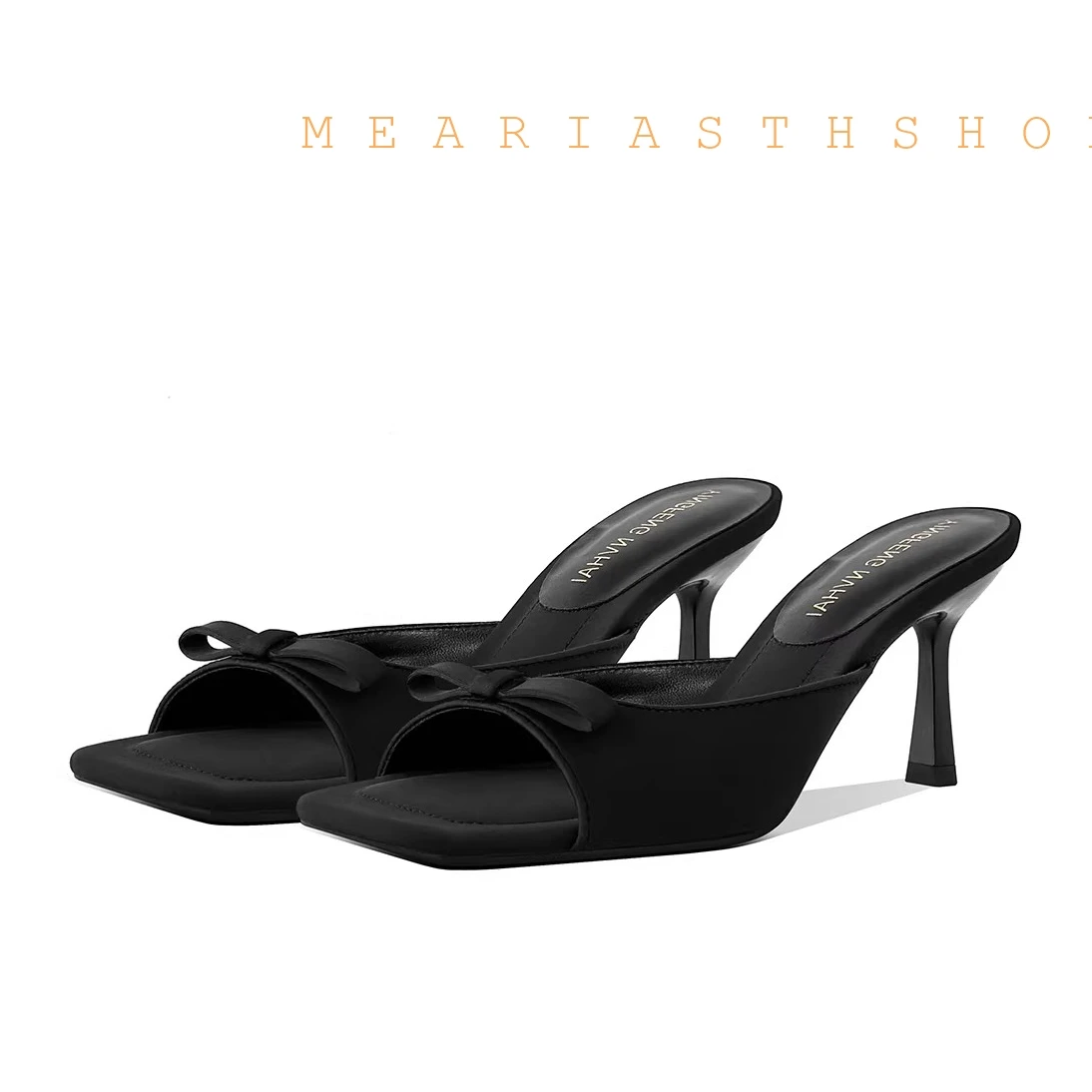 

Designer Style Party Dress satins Women Slippers mule Shoes Fashion Butterfly-knot Summer Open Toe High Heel Ladies Slides Shoes