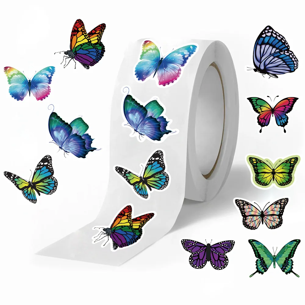 Butterfly Stickers Cartoon Roll sticker Curly Sealing DIY Graffiti Fashion Sticker Kids Gift Toys Scrapbook Laptop Bike Decals