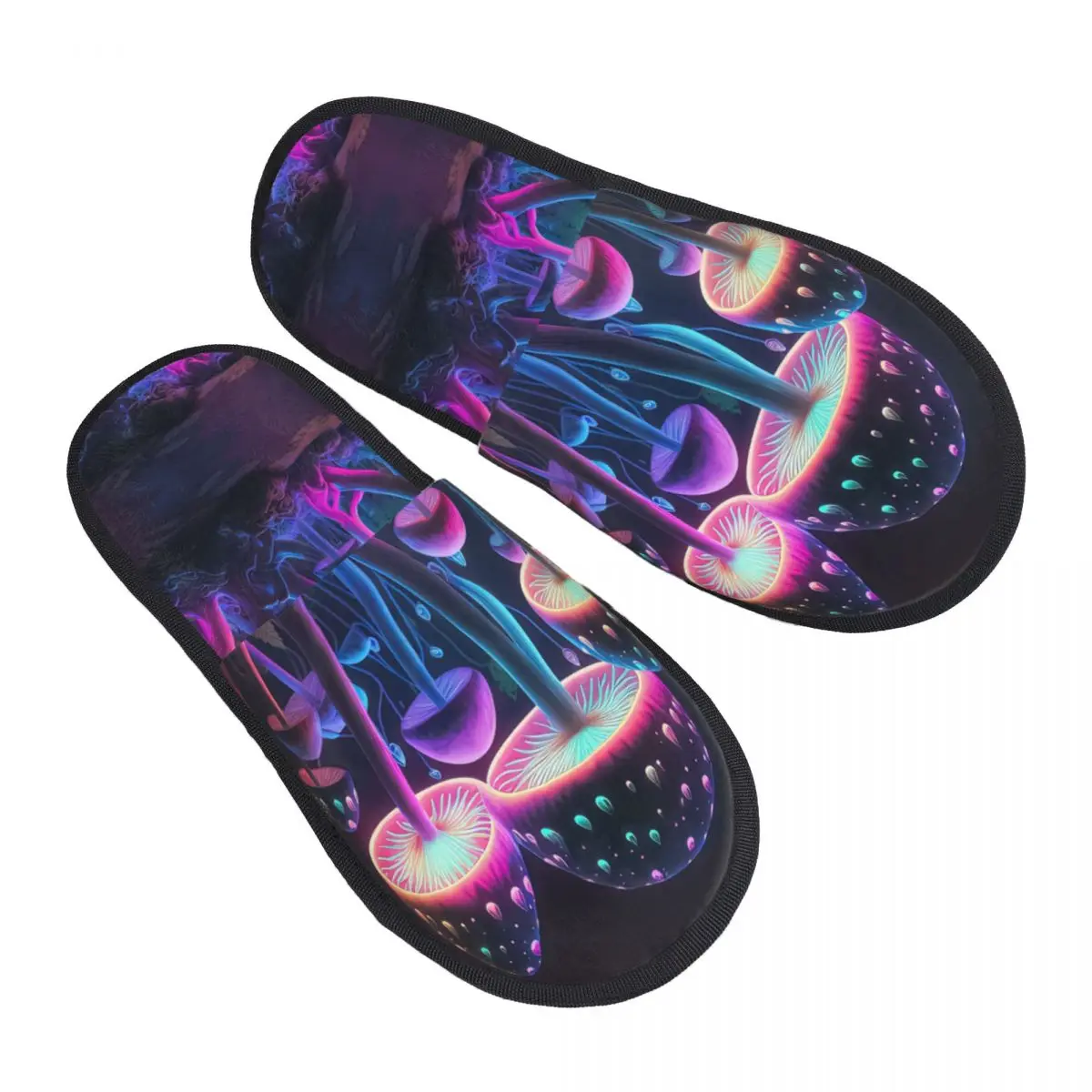 Neon Psychodelic Mushrooms Stuff Men Women Furry slippers Cosy pantoufle homme Home slippers