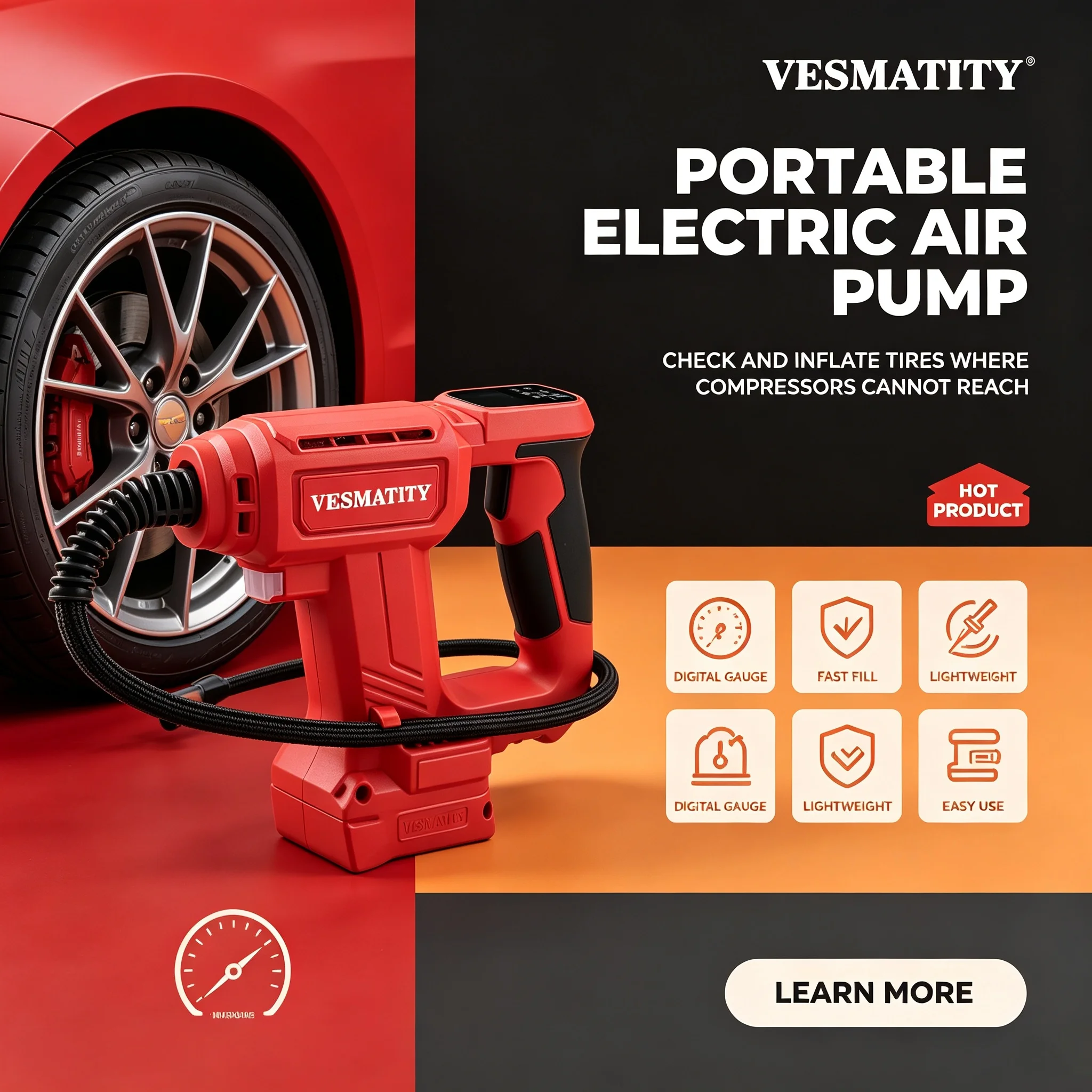 Fit for Milwaukee 18V Battery Electric Air Pump Cordless Car Tire Automatic Inflator Handheld Air Compressor Power Tools New Kit