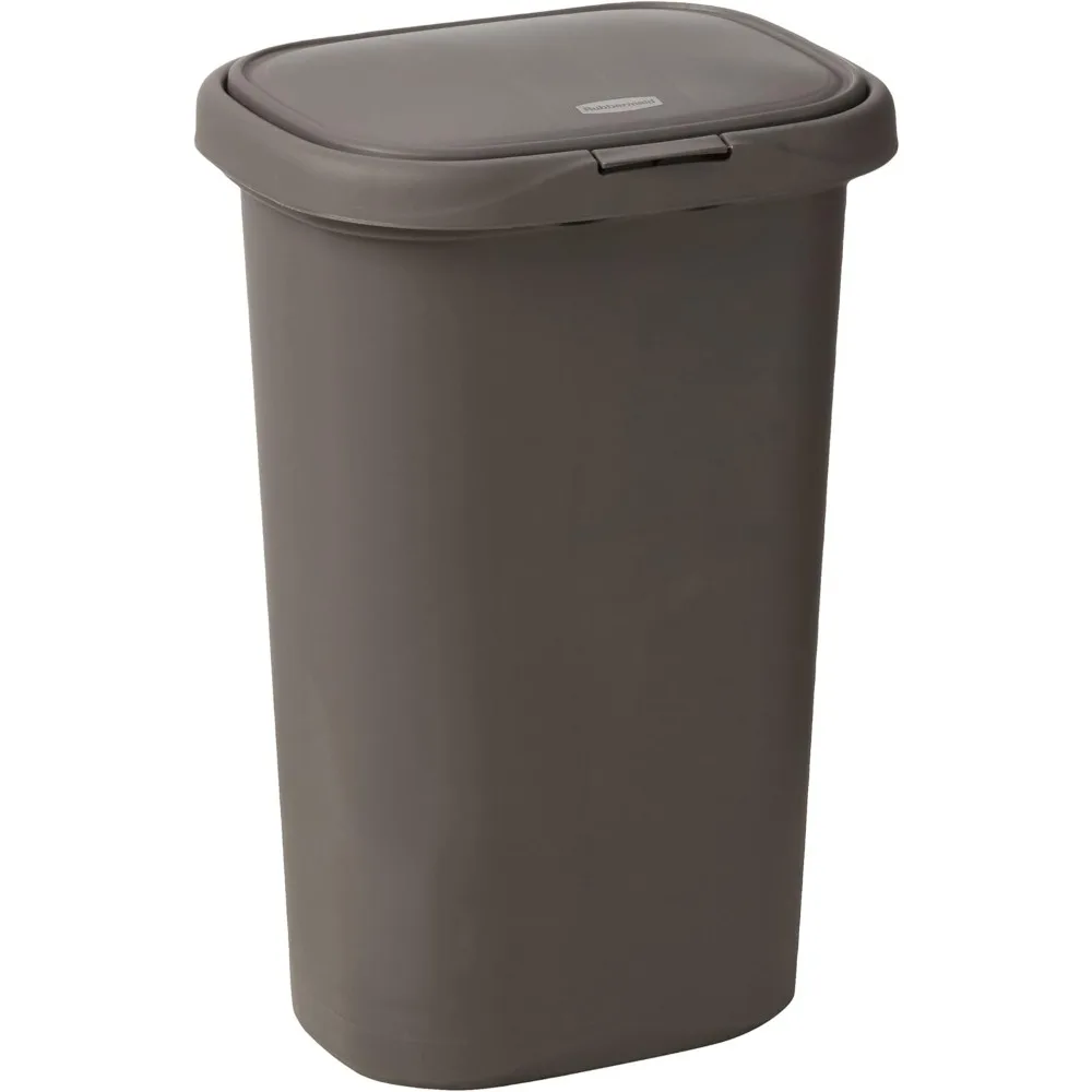 

13 Gallon Spring Top Trash Can with Lid Gray Plastic Garbage Bin for Home Kitchen Office Garage