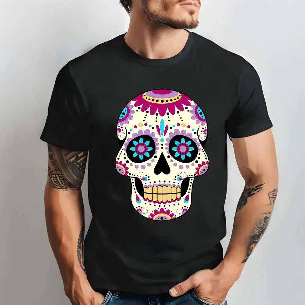 Dia De Los Muertos Day of The Dead Sugar SkullAnime Clothes Design Halloween Trick-or-treating Cotton Men T-Shirt Men Clothing