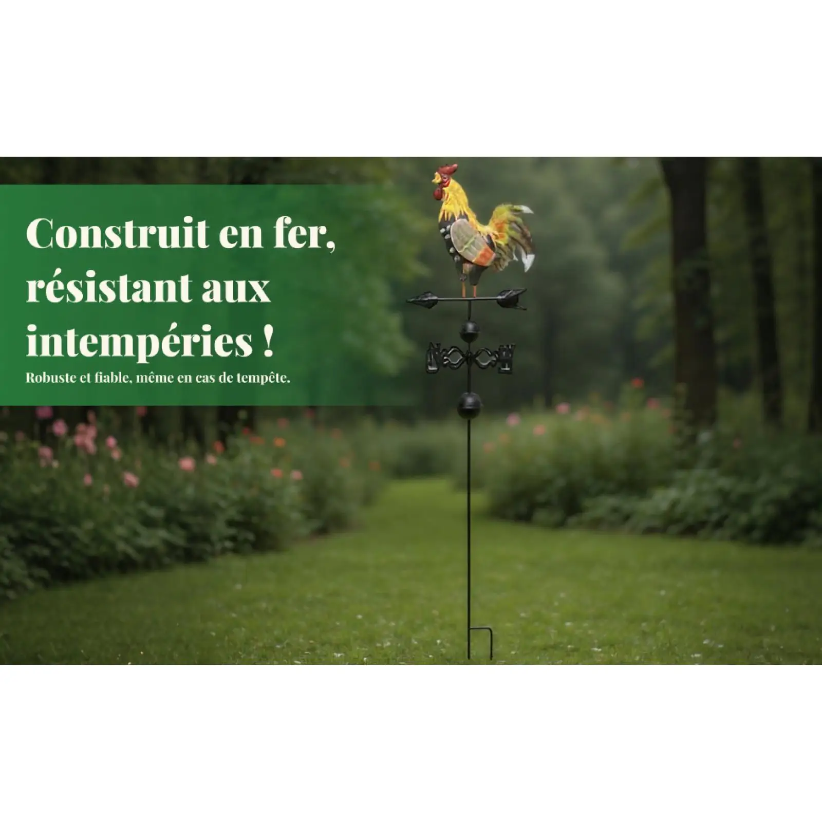 Iron Rooster Weather Vane Wind Indicator Garden Art Decor Large Outdoor Metal Decoration for Farmhouse view 2