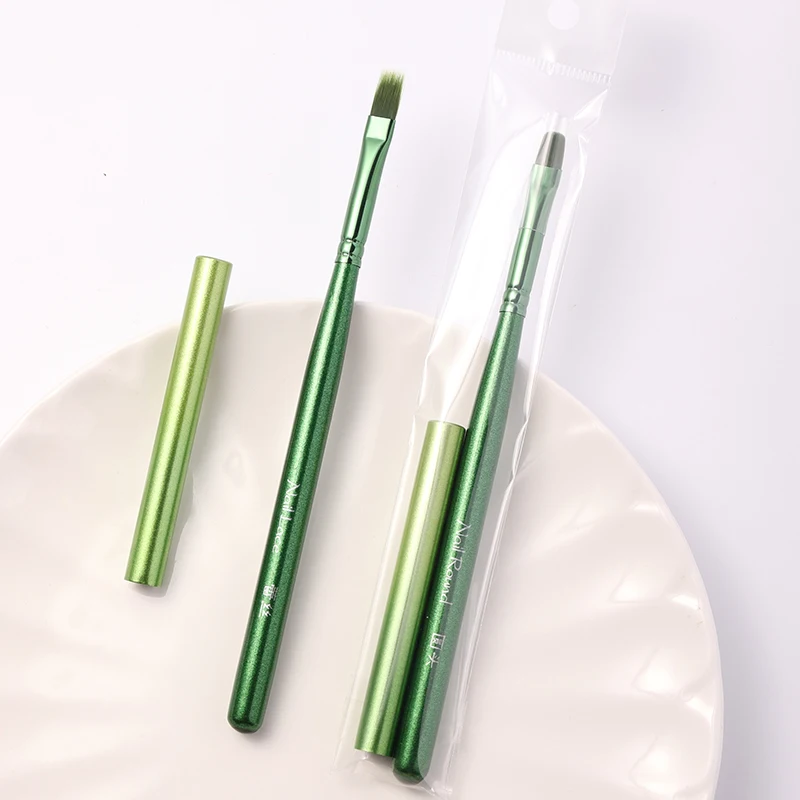 1/12 piezas pinceles para arte de uñas con mango de madera verde, delineador, pincel de flores, borde, herramientas para gel UV 5