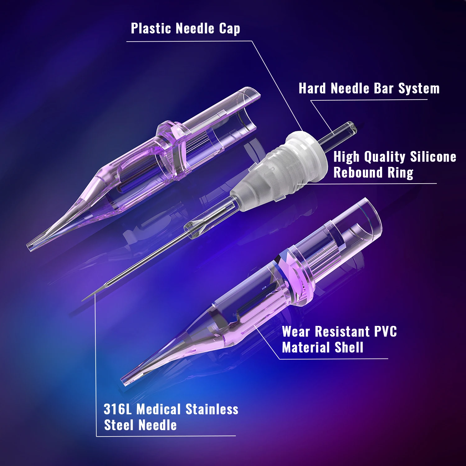 OFEYLE 10/20/100 قطعة إبر خرطوشة الوشم المهنية المختلطة مع خراطيش السلامة الغشائية إبرة الوشم القابل للتصرف