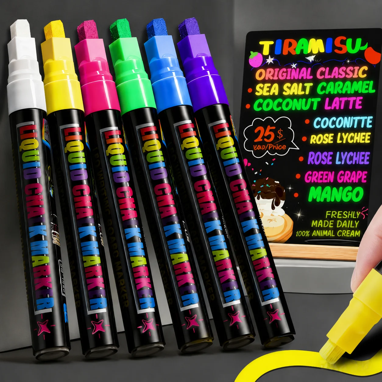 

LED Board Liquid Chalk Markers 8 Color Neon Erasable Pens for Bar Cafe Store Window Advertising