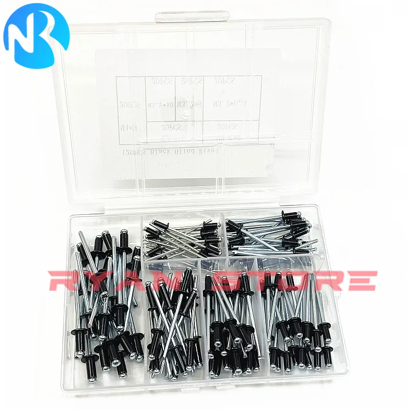 

120PCS Black Aluminum Core Rivet Kit Rivets Pull Nail M2.4 M3.0 M3.2 M4 Dome Round Head Blind Rivets Remaches Assortment Set