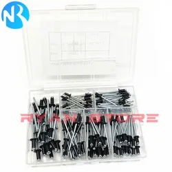 120PCS Black Aluminum Core Rivet Kit Rivets Pull Nail M2.4 M3.0 M3.2 M4 Dome Round Head Blind Rivets Remaches Assortment Set