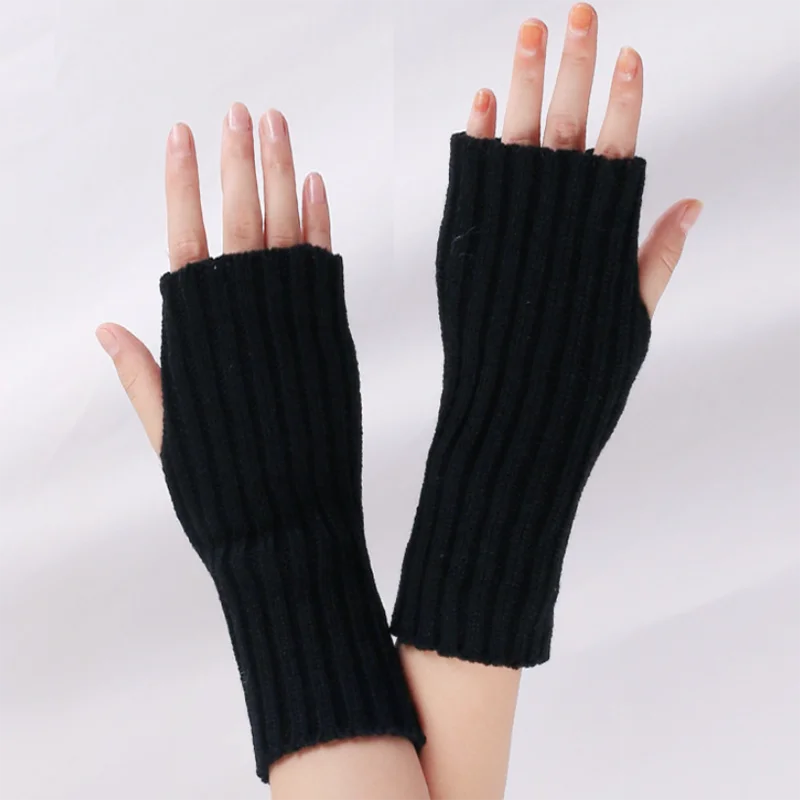 Wrist Long Fingerless Gloves Women‘s Mitten Winter Arm Warmer Knitted Arm Sleeve Fine Casual Soft Girl Goth Punk Gothic Glove