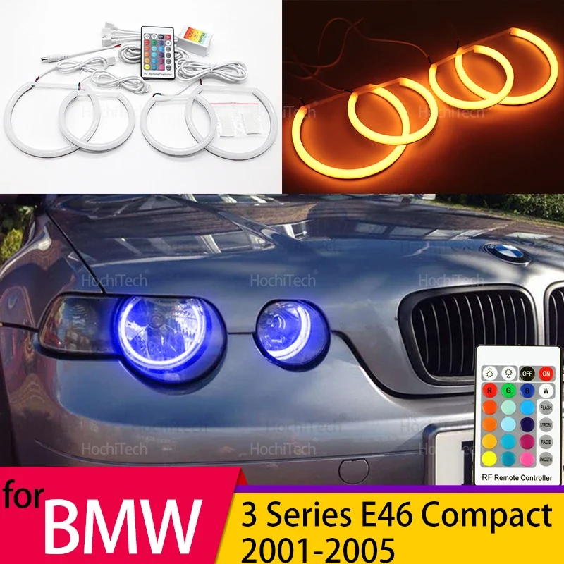 Alta calidad para BMW Serie 3 E46 Compact 2001-05 Angel Eyes Light Controlador RF DRL - 16 opciones de color, 4 modos de flash,