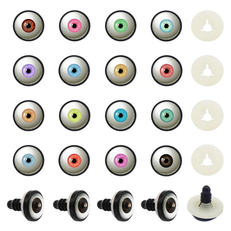 10 Pairs Glass Round Pupil Safety Human Eyes Plastic Buttons With Washer For Toy Puppet Plush Craft Doll Making Accessory