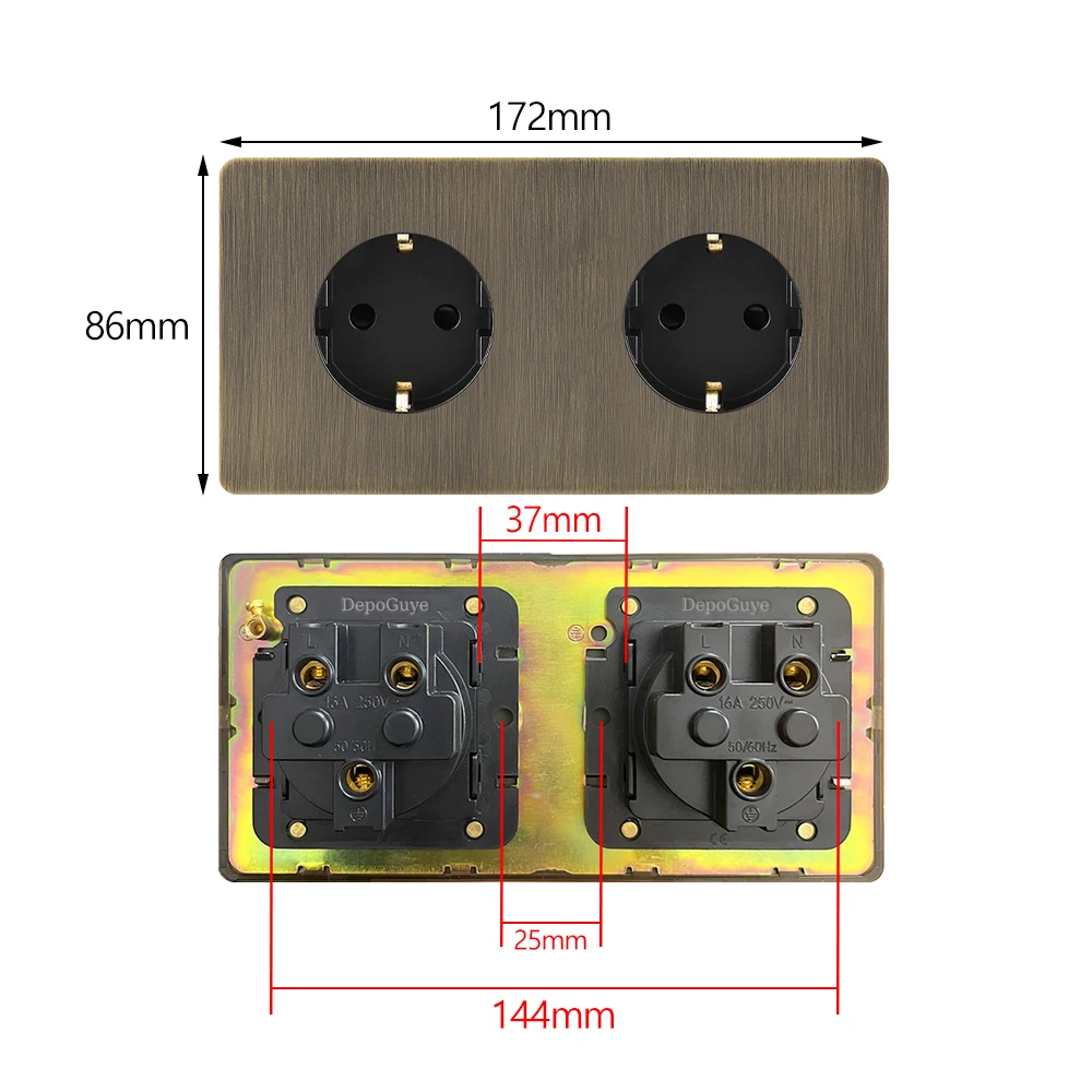 Retro Metal Brushed Antique Stainless Steel Push Button Switch Panel UK 13A Socket with USB Phone Charging for Home Improvement