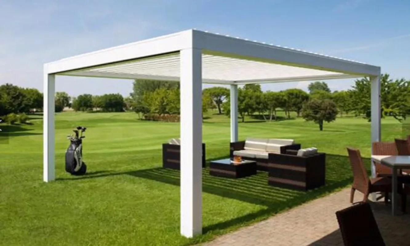 Outdoor Garden Bioclimatique Flat Gazebo Patio Roofing Design Motorised Aluminium Pergola