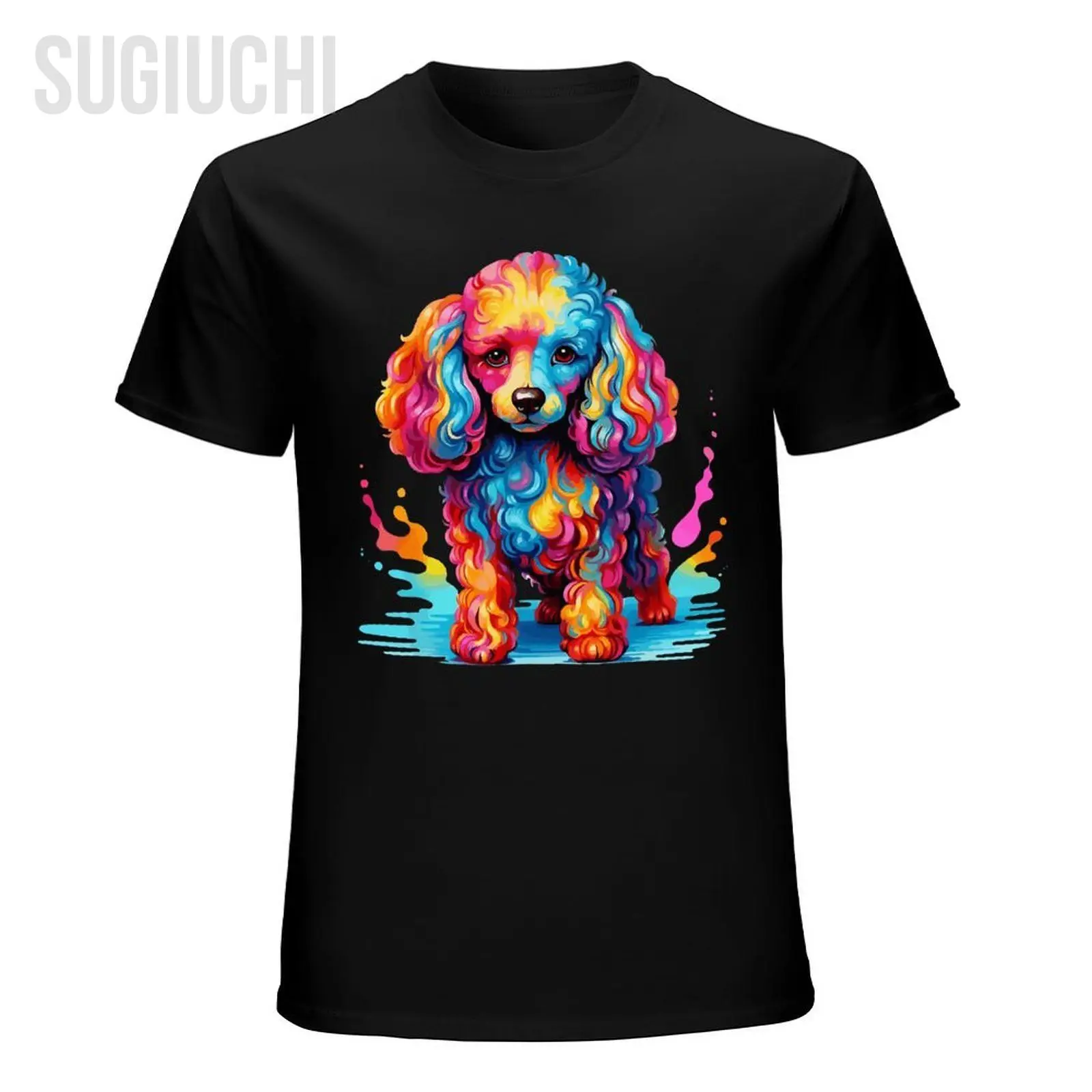 Unisex Men Colorful Pop Art Poodle Portrait Dog Lover Tshirt Tees T Shirts Women Boys 100% Cotton T-Shirt view 3