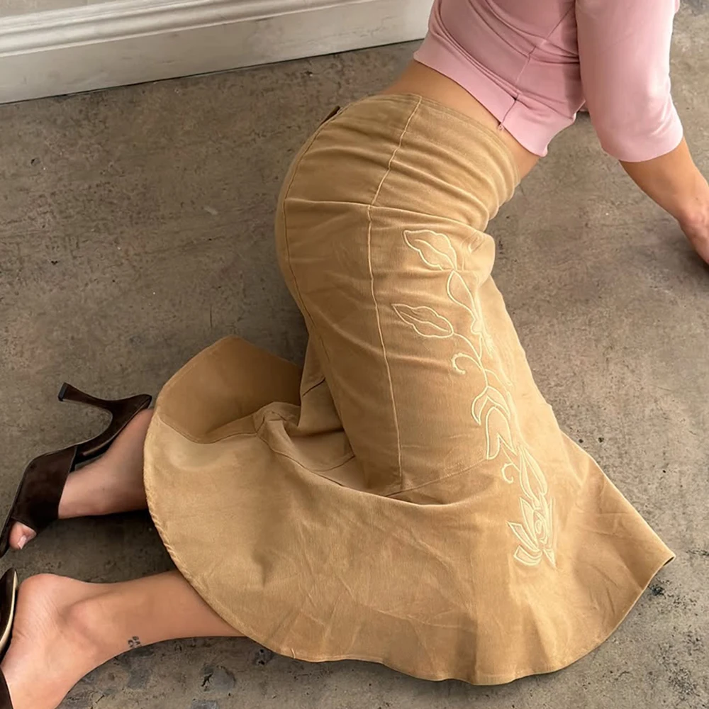 

Tuularose Elegant Brown Maxi Skirts Women's Fashion Vintage Print Slit Skirts Luxury Party Looks Y2K Summer New Skirts Clothes