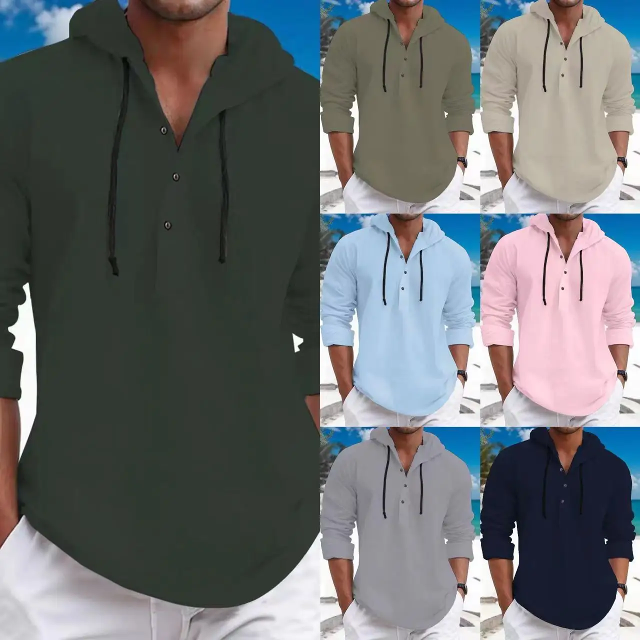 Men's Casual Hooded Solid Color Long Sleeve Sweater Trendy Fashion Top Jacket Versatile Men's Shirt