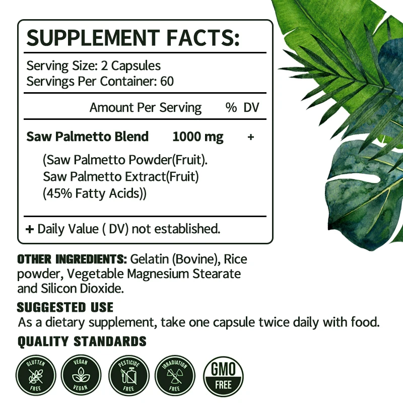 Saw Palmetto Extra Capsules High Absorption Supplement Capsules - No Bad Smell - Natural DHT Blocker For Hair Loss Non-GMO