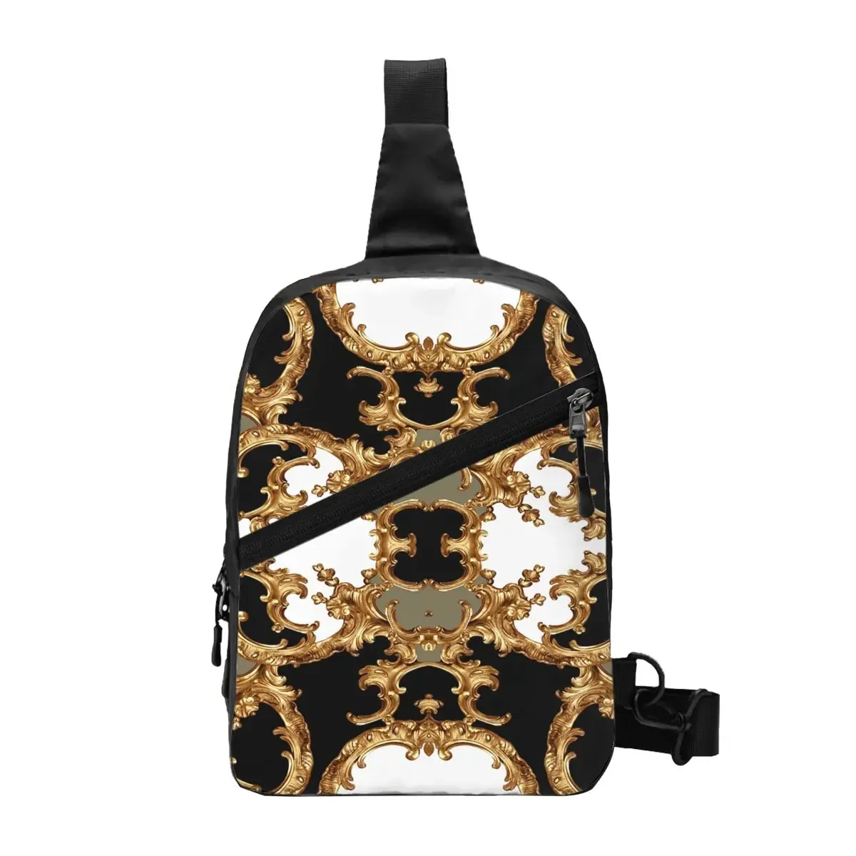 Fashion Golden Ornamental Baroque Symmetrical Crossbody Sling Backpack Men Shoulder Chest Bag for Traveling