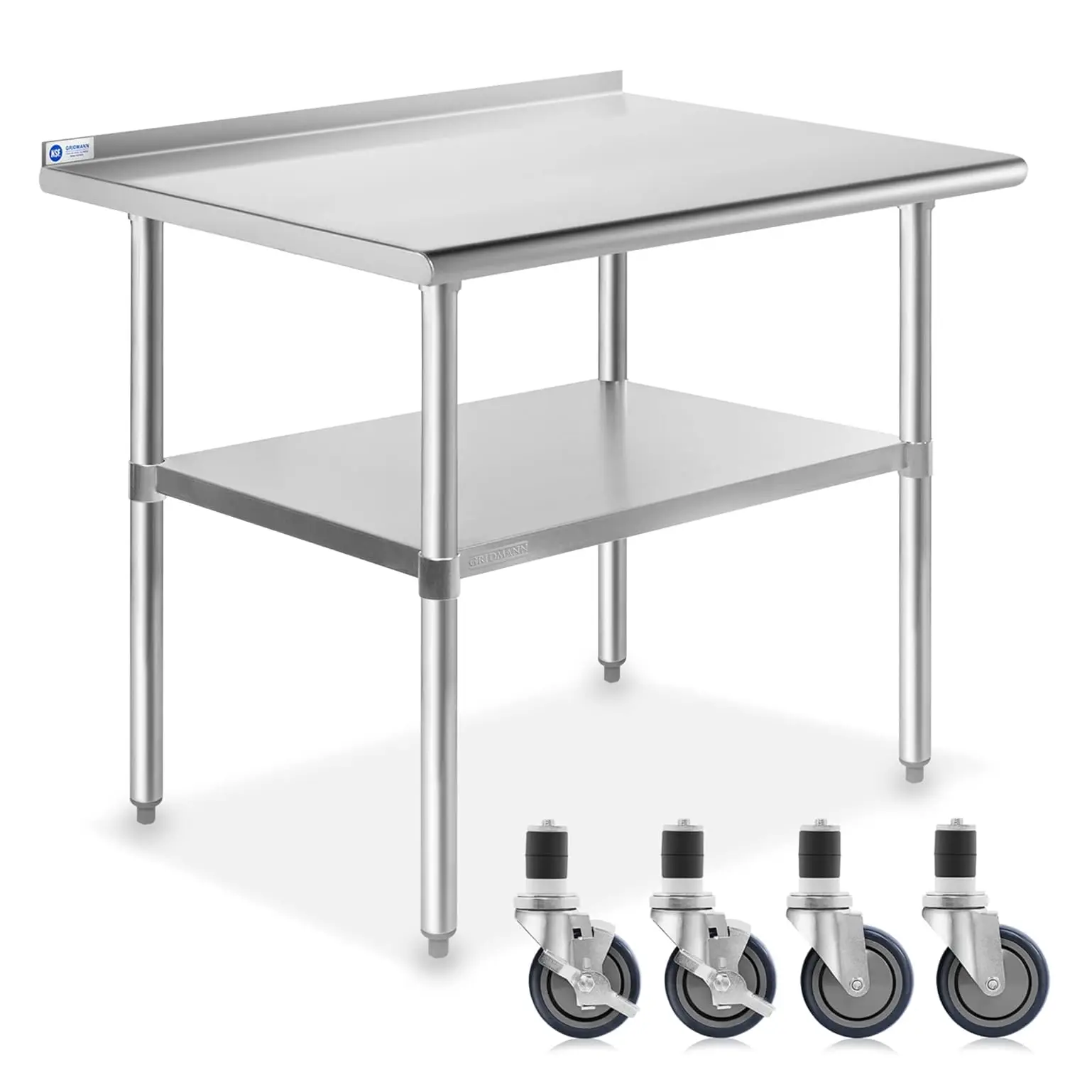 

GRIDMANN Stainless Steel Table 36 in. x 24 in., NSF Commercial Kitchen Prep & Work Table w/ Backsplash and Wheels