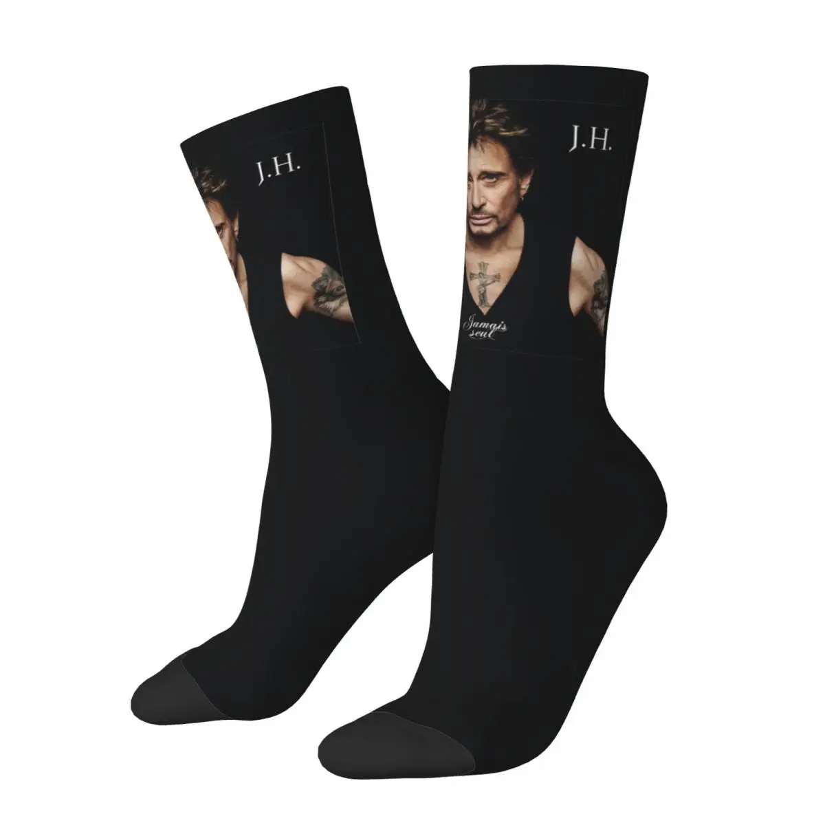 Fashionable Johnny Hallyday Socks Men Women Funny Happy Socks Novelty Spring Summer Autumn Winter Middle Tube Socks Gift