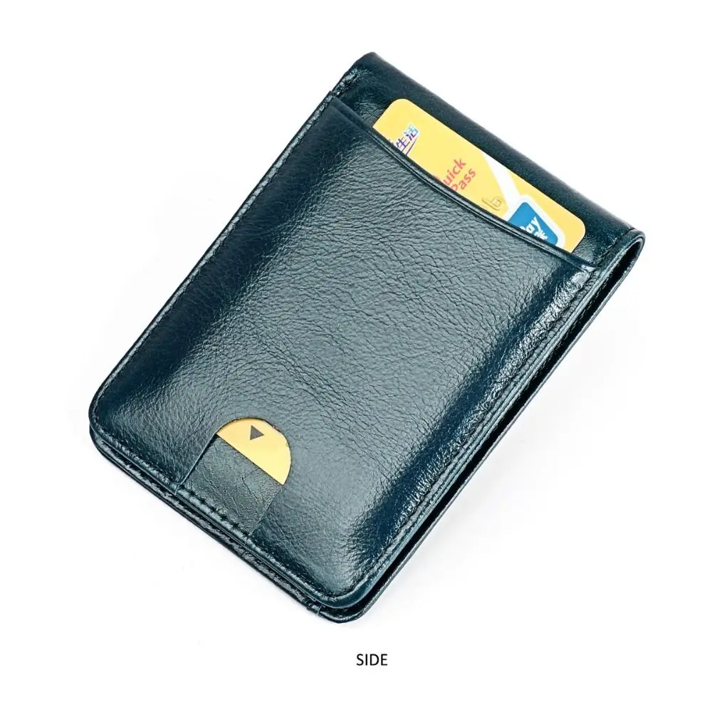 Minimalist Men's Leather Slim Wallet 6 Card Slots Cowhide Leather Money Clip for Men Low Profile ID Window