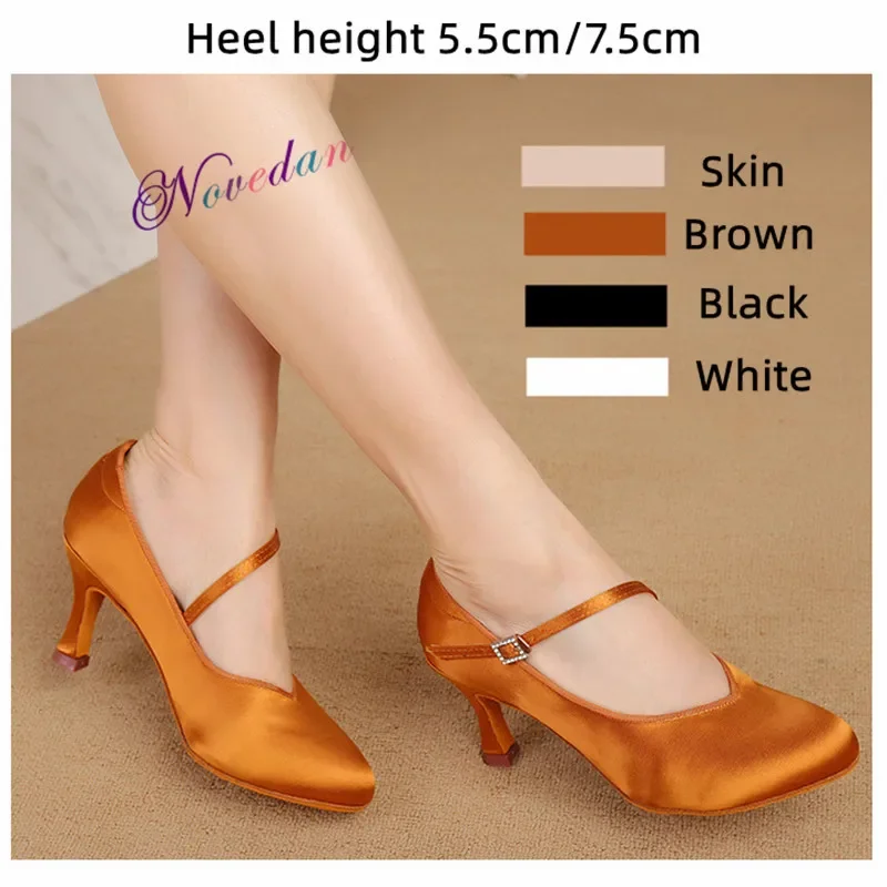 Hot Sale Dance Women Standard Latin Dance Training Shoes Satin Heel 5.5/7.5CM Ladies Ballroom Dance Shoes Soft Sole Modern Dance