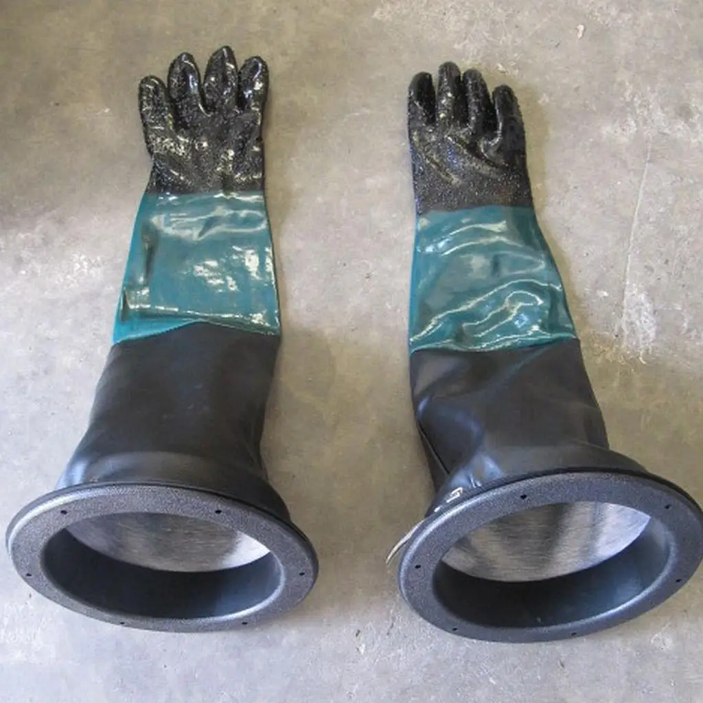 Pair of Heavy Duty Work Gloves W/Holders for Sandblasting Sand Blast Cabinet