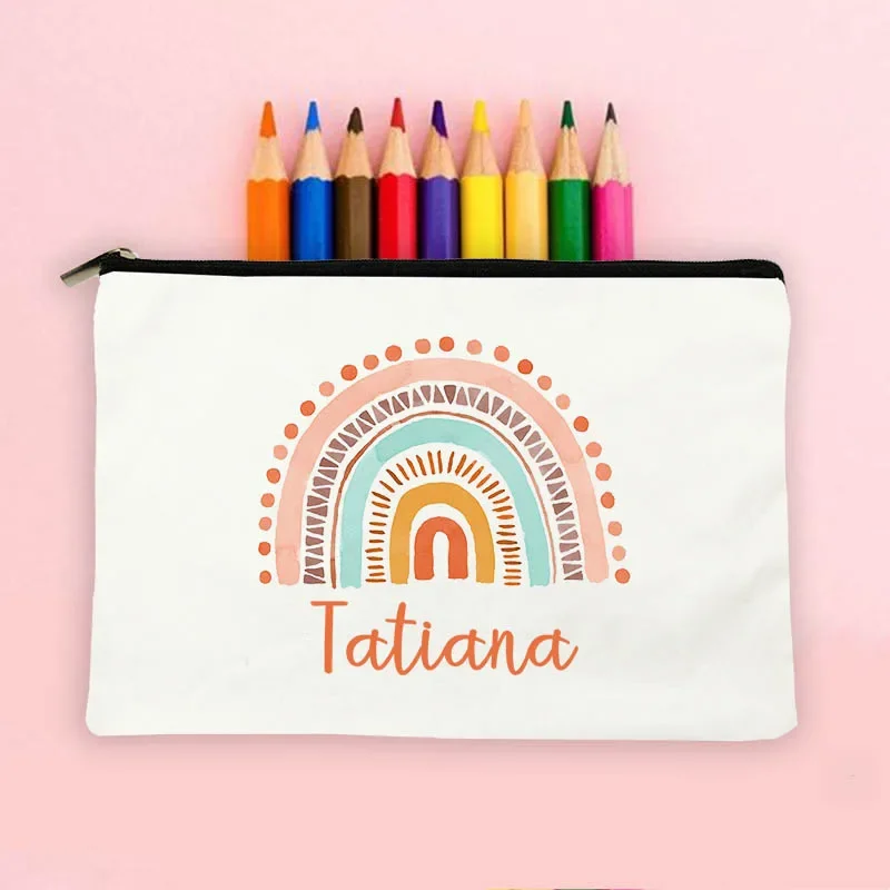 Personalized Pencil Bag Custom Rainbow with Name Stationery Supplies Storage Bags Student Large Capacity Pencil Case Kids Gift