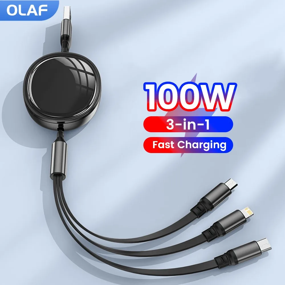 Olaf 3 In 1 Retractable USB Cable Micro usb Type C Fast Charging Cable For Iphone Android Phone Xiaomi Huawei USB C Charge Cable