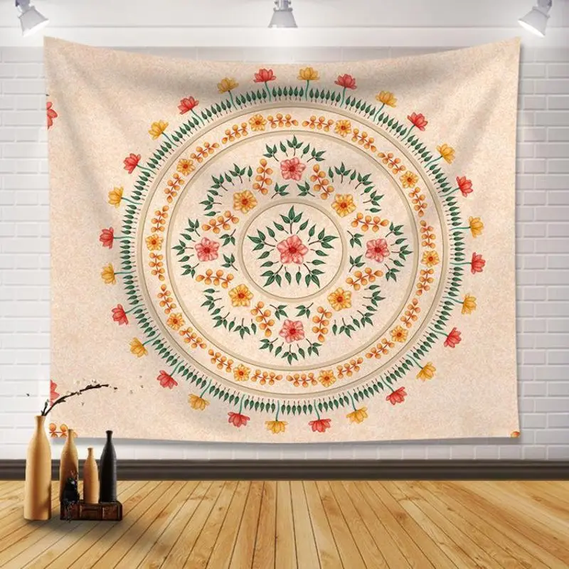VIKAMA Golden Mandala Floral Medallion Wall Tapestry Hanging Decor Bedroom Living Room Boho Bohemian Art Soft Durable Cozy Gift
