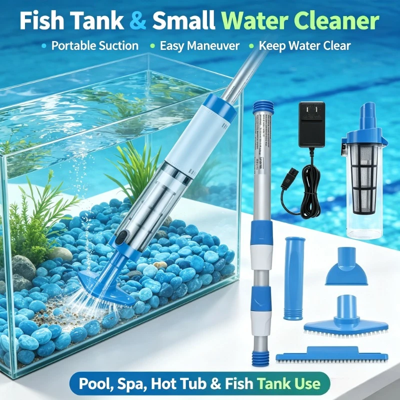 Portable Wireless Swimming Pool Vacuum, Built-in Battery Powered, Ideal for Small Spa Basin & Aquarium Sediment Removal