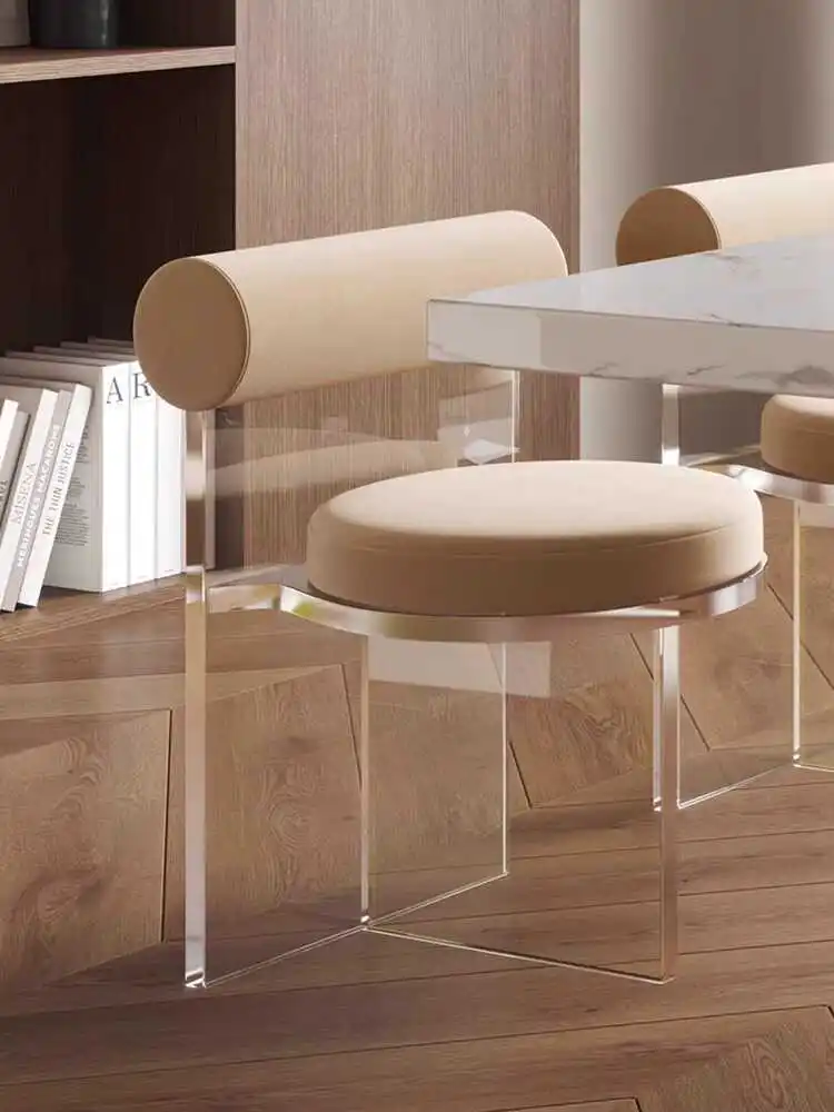 

&Nordic Transparent Acrylic High-grade Velvet Movable Suspension Dining Chair with Backrest for Home Furniture