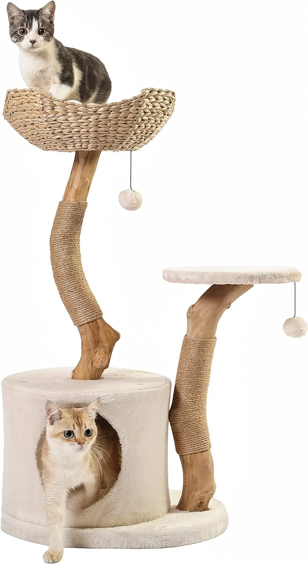 Arbre à Chat Moderne pour Petits Chats d'Nik, Tour en Bois group avec Poteau à Gratter, Enclos Unique Boho, Blanc