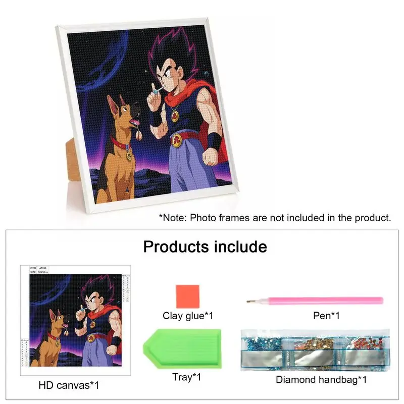 1PC DIY 5D Full Drill Diamond Painting Kit, Anime Dragon Ball Z Vegeta & German Shepherd Dog in Cosmic Scene, Rhinestone Embroid
