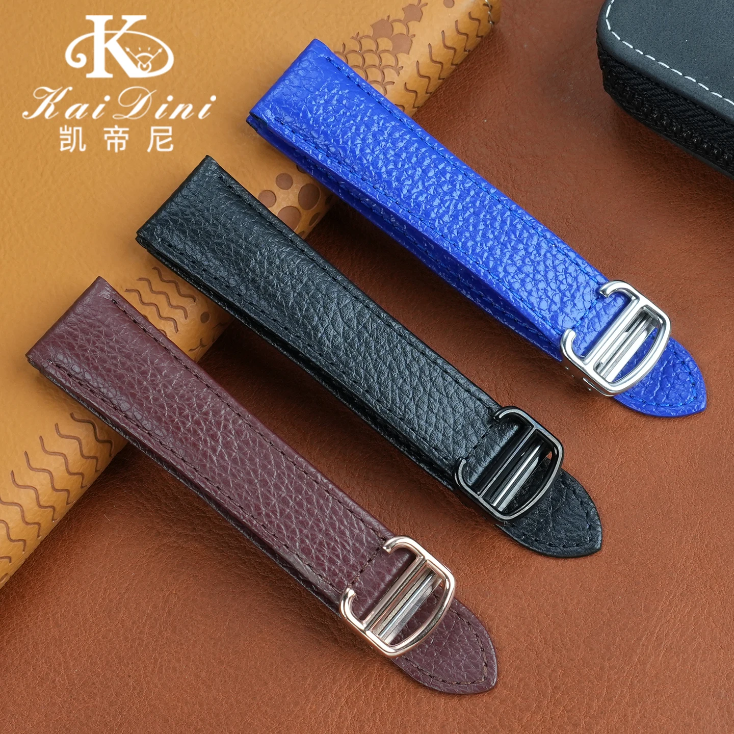 Genuine Leather Watch Strap For Cartier Tank Must London Solo Cowhide Band Folding Buckle 17 18 20 22mm Leather watchband belt view 4