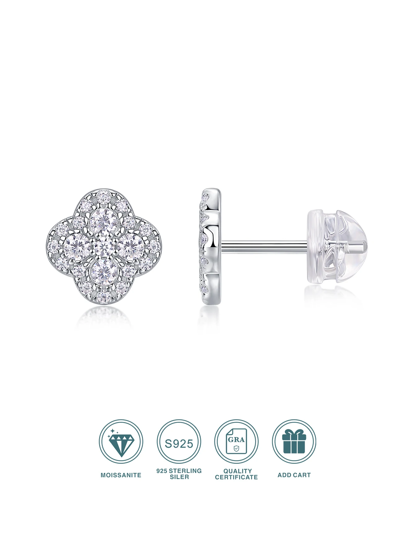 

2pcs Moissanite Earrings 925 Sterling Silver 18K Gold Plated Flower Stud Elegant Jewelry Women Comes with GRA Certificate