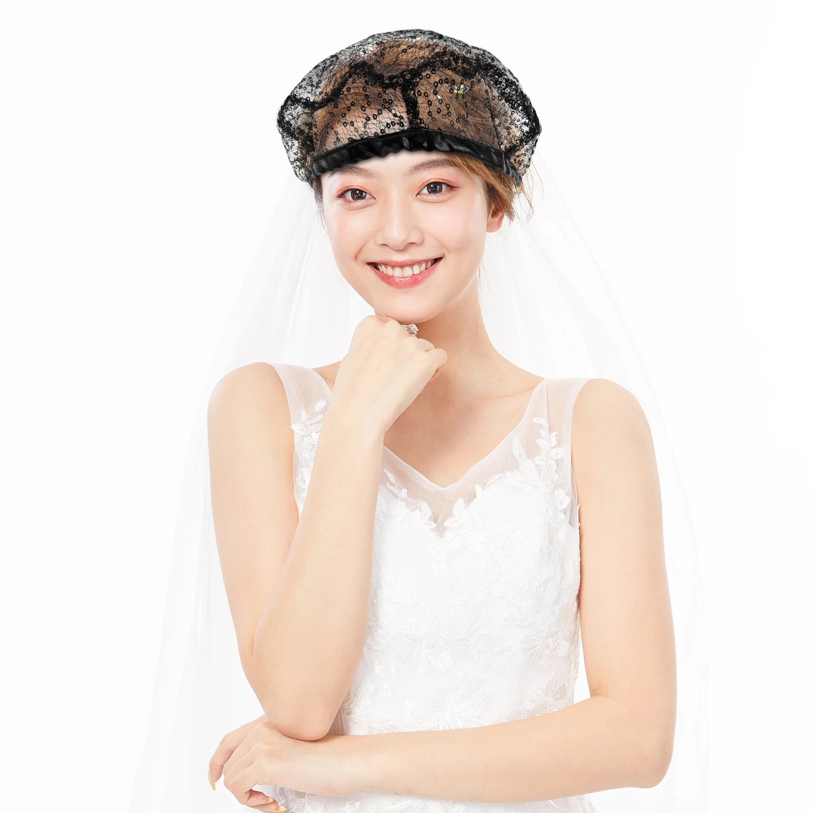 

Black Lace Beanie Women Summer Mesh Hat Thin Lightweight Adjustable Wrap Large Head Size Fashion Sun Hat For Beach Tea