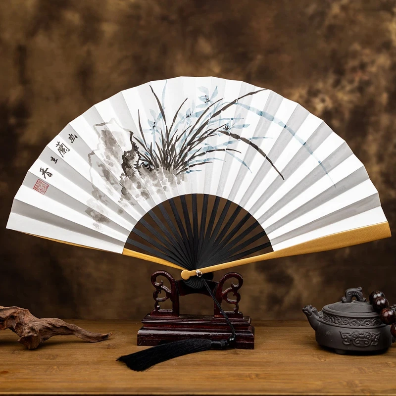 Hand Painted Blank Paper Folding Fan Summer Cooling Daily Fan for Men Women Hanfu Gift Lightweight Portable Chinese Style