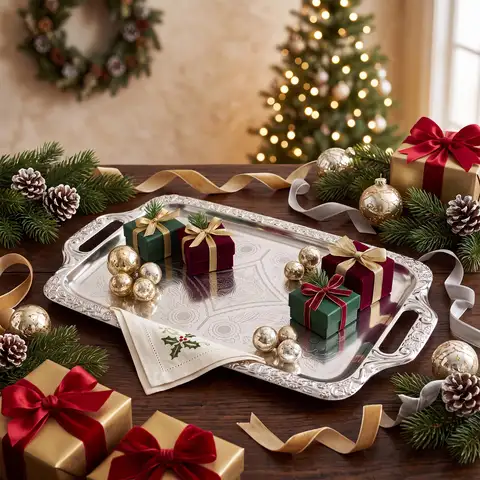 Silver Glossy Serving Trays Set Of 4 Platters For Buffet Party Hosting Kitchen Display Dishwasher Safe With Rolled Edges
