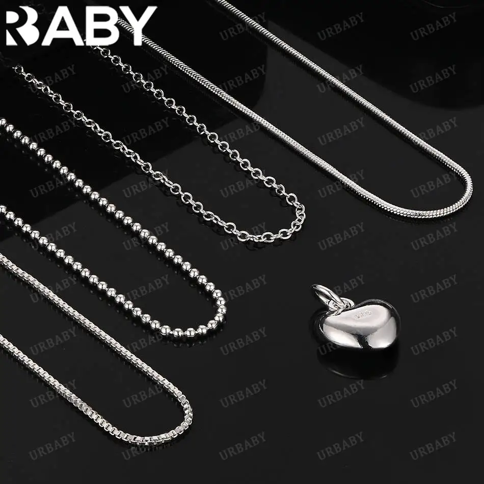 

URBABY 40-75cm 925 Sterling Silver Heart Pantand Necklace For Women Charm Trend Birthday Gifts Fashion Party
