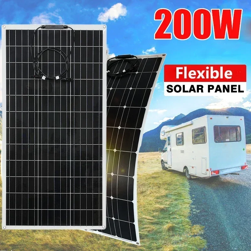 200W 100W 18V PET Cell Flexible Solar Panel White Back Sheet with Junction Box for RV Boat Yacht Caravan Car 12v Battery Charger