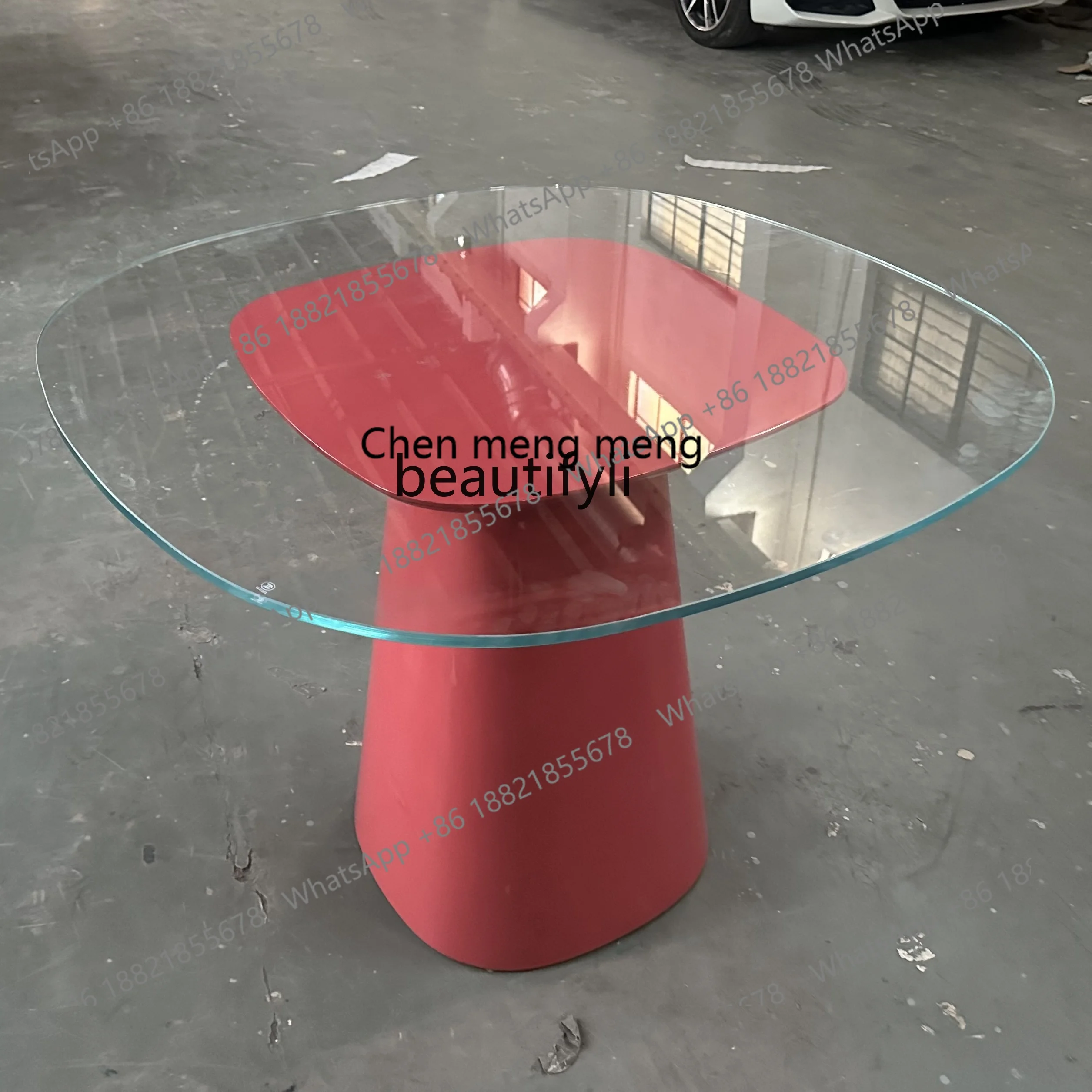 X  Minimalist small apartment balcony glass tea table, modern light luxury, painted square round, casual table