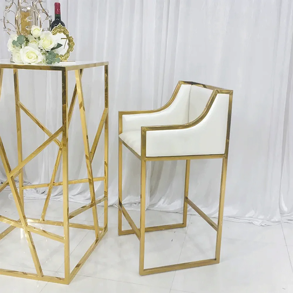 gold stainless steel legs bar stools with leather backrest bar chair for pub