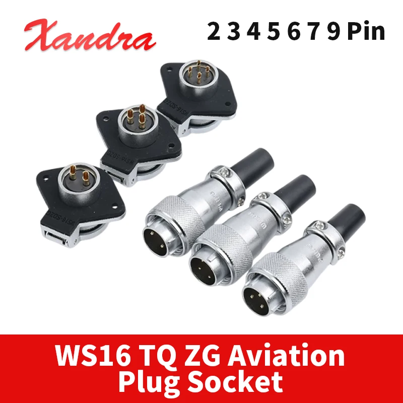 WS16 Connector 2 3 4 5 6 7 9 Pin High Voltage Waterproof Connector Plug Socket Industrial Power Metal Cable Sensor Connectors