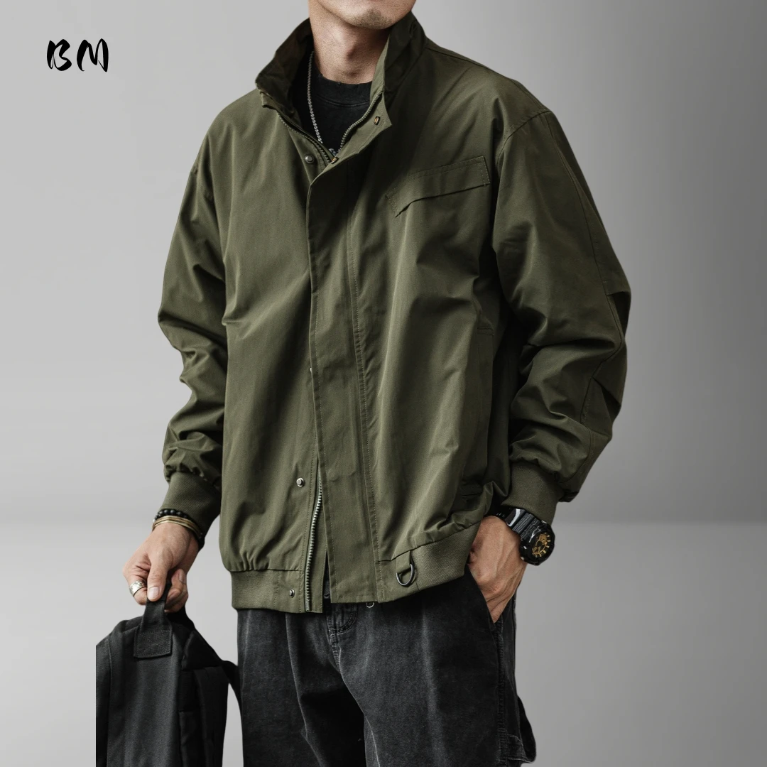 

Мужская японская винтажная зеленая куртка в стиле милитари с воротником-стойкой, весенне-осенняя свободная посадка, повседневное модное однотонное пальто, мужское